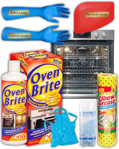 Professional Oven Cleaner Kit - Heavy Duty Oven Brite Fume-Free Deep Clean Kit - with Cleaning Bags for Racks Extra Long Gloves Power Cloths and Non-Scratch Scraper - Grills BBQ Air Fryer and More