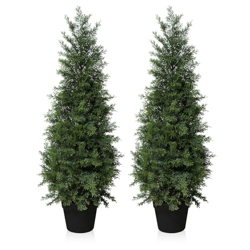 Fopamtri Planta Artificial Grande de Cedro 90cm Plantas Artificiales Decorativas Coníferos con Maceta Protección UV para Hogar Sala Jardín Porche (2 Piezas)