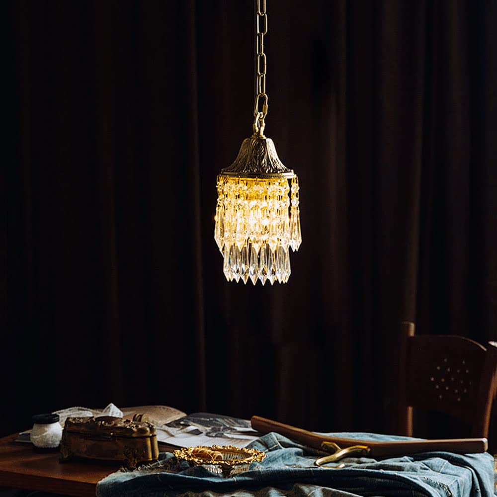 Kryształowa lampa wisząca mini żyrandol, mosiężna metalowa lampa wisząca sufitowa, oświetlenie wyspy kuchennej, przedpokój jadalnia sypialnia kawiarnia lampy wiszące, E14 Droplight