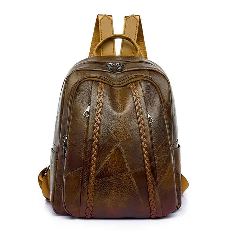 Sac à dos cuir véritable jaune foncé tressé pour exprimer votre style unique