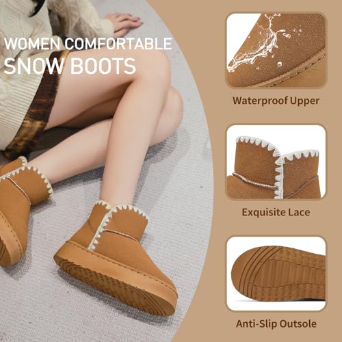 Womens Boots Classic Genuine Suede Leather Snow Winter Boots, Platform Anti-Slip Womens Fur Boots with Memory Foam, Lightweight Ankle Boots Comfort Fuzzy Slippers Shoes3
