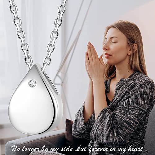 925 Sterling Silver Urn Cremation Ashes Memorial Keepsake Teardrop Eternity Memorial Pendant Mom Dad Jewelry for Women 5