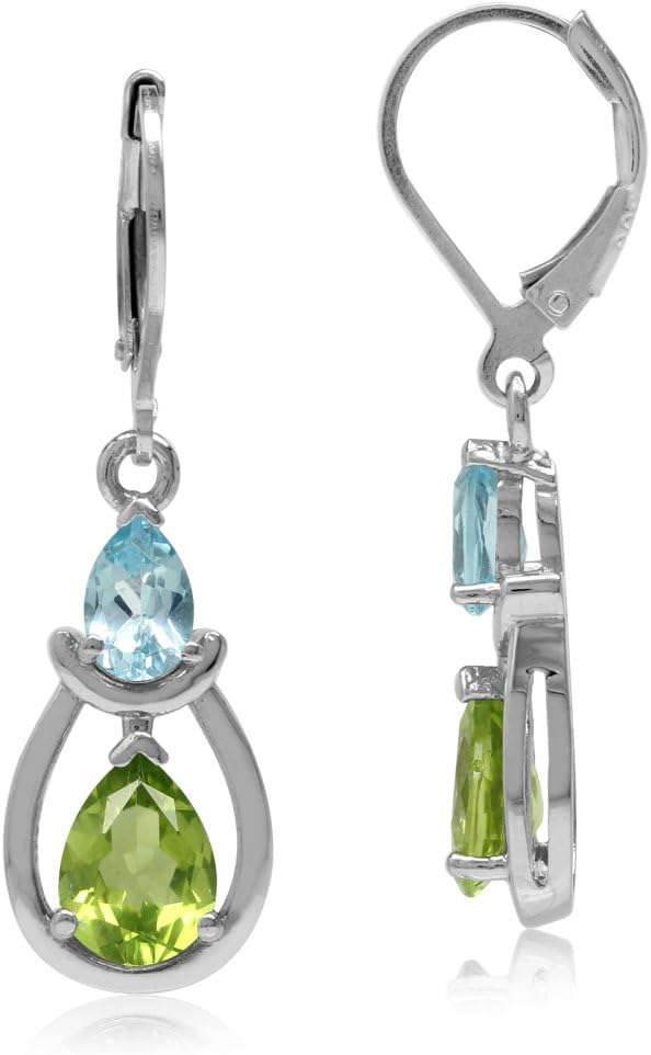 Silvershake Pear Shape Gemstones White Gold Plated or Yellow Gold Plated 925 Sterling Silver Drop Dangle Leverback Earrings Jewelry for Women