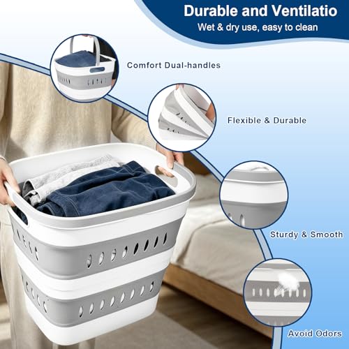46L12-Gal-Collapsible-Laundry-Baskets-Foldable-Hamper-with-Handles-Plastic-Pop-Up-Storage-Container-for-Laundry-Home-Dorm-Travel-GrayWhite-Set-of-2