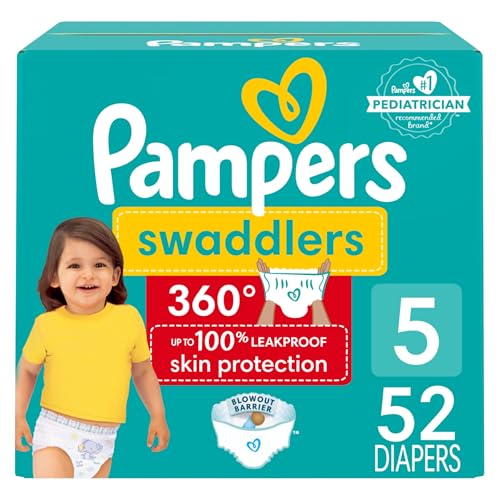 Image of Pampers Diapers - Swaddlers 360 - Size 5, 52 Count, for up to 100% Leakproof Premium Skin Protection