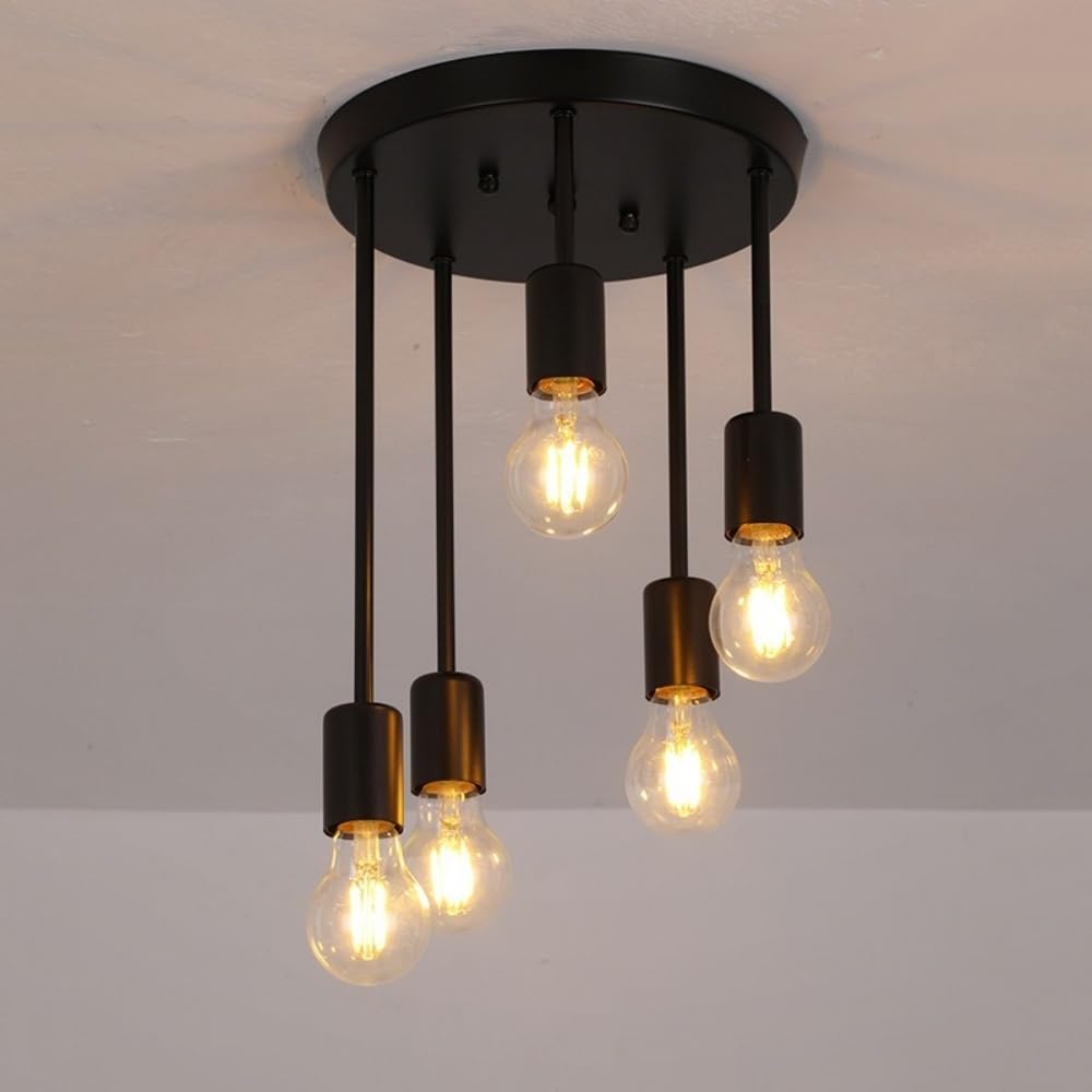 Lustre E27 en métal noir au design géométrique raffiné