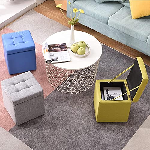 Ottoman pouf carré gris clair avec coffre de rangement et support bois - 3