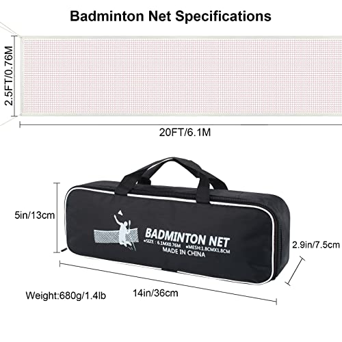 ATINUS Badminton Net for Backyard,Portable Badminton Nets Heavy Duty for Kids Adults, 20 FT x 2.5 FT Professional Badminton Replacement Net with Steel Wire for Indoor Outdoor - Thumbnail 3