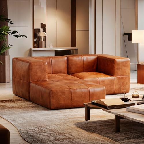 Sofá Modular Poli Couro Marrom 2 Lugares com 2 Braços e Chaise | ...