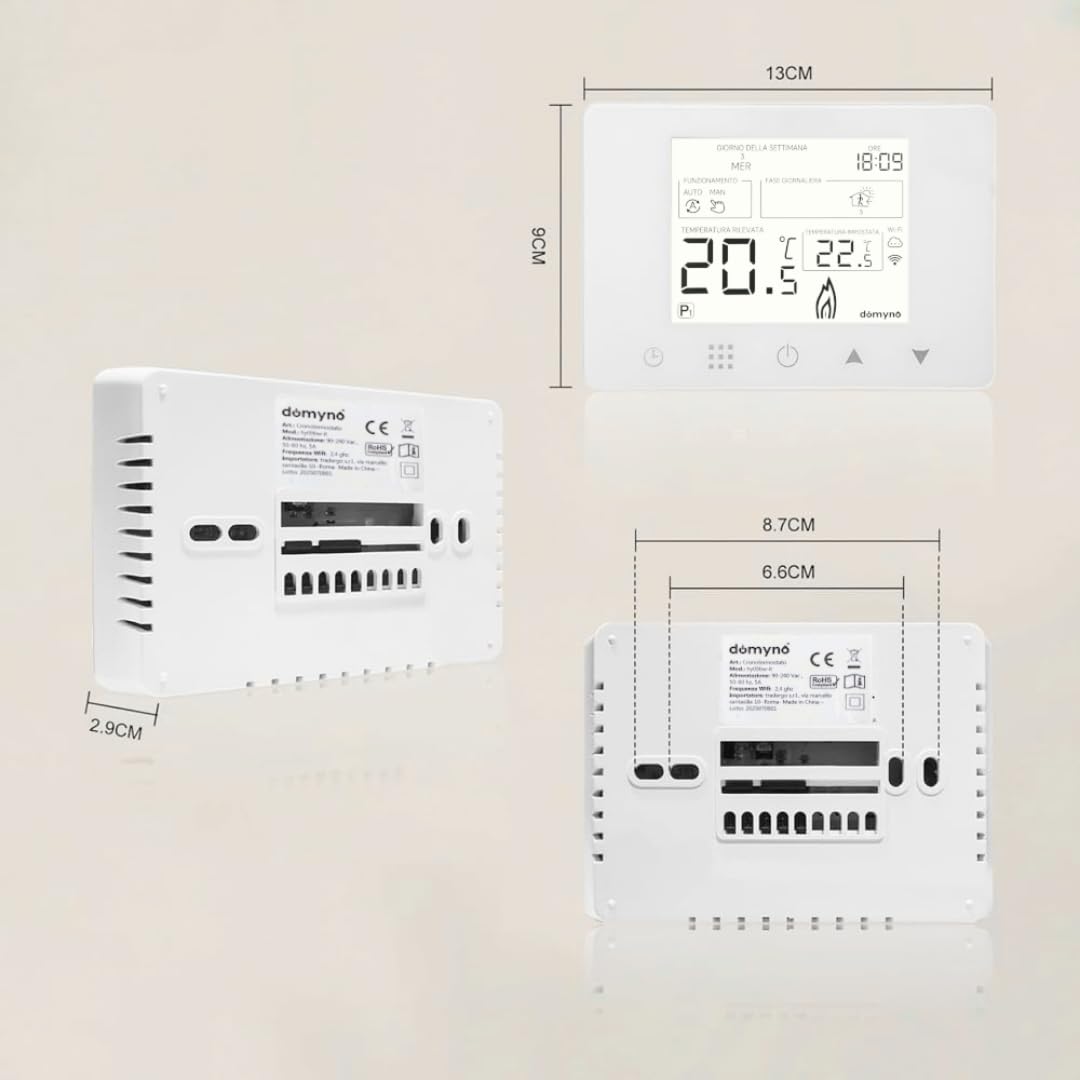 CRONOTERMOSTATO WIFI PROGRAMMABILE SMARTPHONE APP ALEXA TERMOSTATO CALDAIA DA PARETE O BOX 503 ALIMENTAZIONE 90-240 Vac