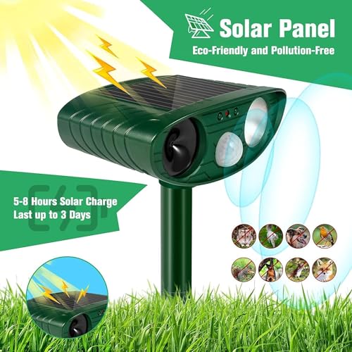 Cat Repellent, Ultrasonic Solar Animal Repeller With Motion Sensor And Flashing Lights, Waterproof Rechargeable Animal Deterrent Devices Outdoor For Deer Dog Rabbit Skunk Yard Garden Farm - 2