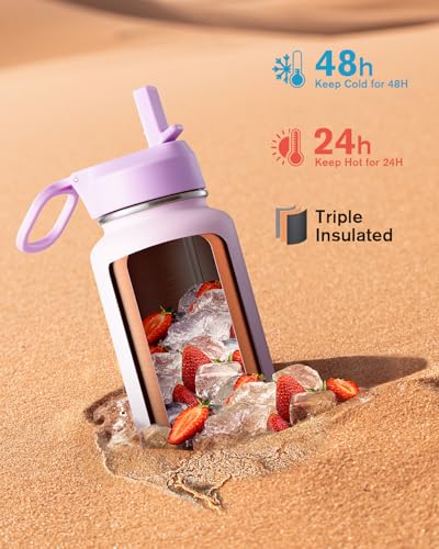 Image of Coolflask 40 oz Water Bottle Insulated with Straw & 3 Leakproof Lids