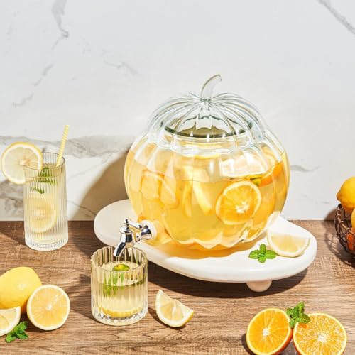 Image of Bellemax 3 LTR Glass Beverage Dispenser with Tap, Drink Dispensers for Beer, Water, Cocktails, Detox Drinks & More Perfect for Parties,Bars,Restaurants,Weddings Decoration,Daily Uses(BX-07)