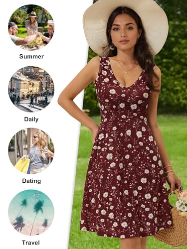 Image of HUHOT Womens Sleeveless V Neck Dress with Pocket Summer Beach Midi Flared Tank Dress