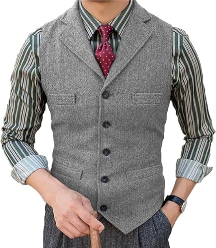 Yarizm Men's Tweed Suit Vintage Herringbone Vest Wool Prom Waistcoat Groomsmen2