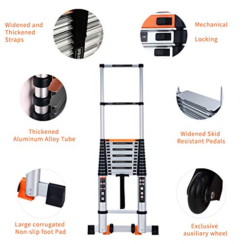 Telescoping Ladder Extension Multi-Purpose 18.5 FT Aluminum Foldable Industrial Compact Loft Ladder Household Daily or Emergency Use Portable Extendable Step Ladders 330 lb Large Loading Capacity
