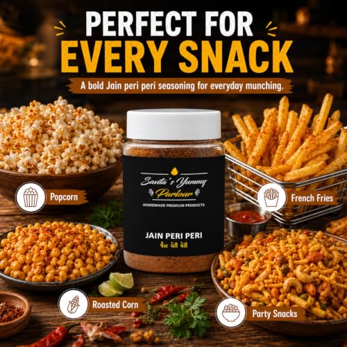 Image of Savita's Yummy Parlour Jain Peri Peri Masala - 100g | No Onion No Garlic | Homemade Premium Spice Blend for Fries, Popcorn, Pasta, Snacks & More