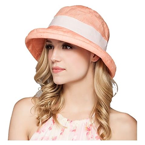 Yimidear Ladies Fashion Summer Beach Hat Bucket Hat Fedora Hats Large Brim Anti-UV Sunhat Foldable Sunhat (Orange) Cover