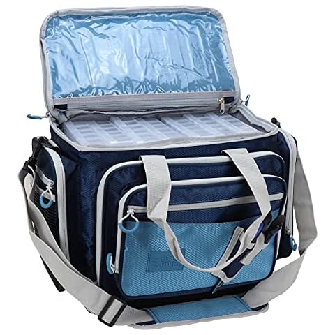 OSAGE RIVER Medium Fishing Tackle Bag with 7 Tackle Boxes, Saltwater Fishing Gear Bag, Waterproof Non-Slip Bottom, Padded Shoulder Strap, and Fishing Pliers, Fishing Gifts for Men, Navy Cover
