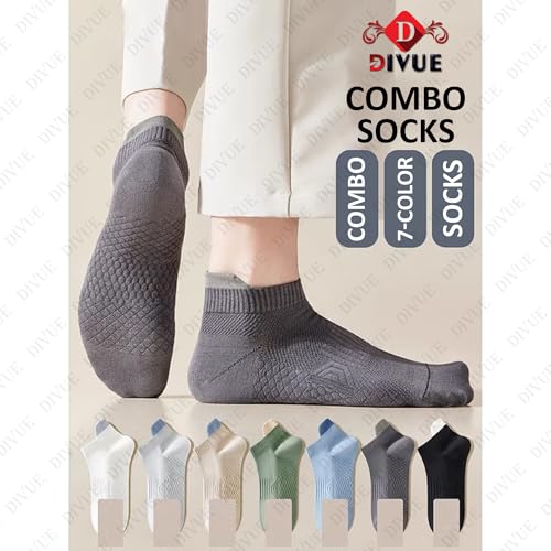 Image of VAIDUE Cotton Ankle Length Socks for Men & Women | Multi Color Casual Everyday Wear Breathable Soft Fabric Comfort Fit Hidden Socks | Pack of 7 Combo Durable Stylish Unisex Sports Office Gym Use