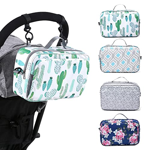 Image of GOGOSO Baby Non-Slip Stroller Organizer Bag for Diapers with Insulated Pocket, Stroller Hooks and Adjustable Strap,Universal Fit Most Strollers Cactus