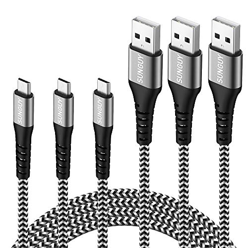 SUNGUY Micro USB Kabel [1,5 m x 3] Nylon Snellader en Datakabel Compatibel met Samsung Galaxy S7/S6, Huawei P Smart, Kindle, Nokia