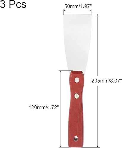 Miniatura 2 de uxcell Raspador de masilla de 2 "acero inoxidable masilla cuchillos mango de madera para yeso masilla 3 piezas