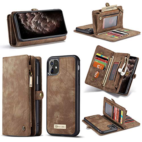 GFU Detachable iPhone 11 Wallet Case, Design Best TPU Luxury Leather with Card Holder Strap Zipper Flip Folio Magnetic 2-in-1 Purse Protective Case for iPhone 11 6.1 2019 for Men Women Girls (Brown)