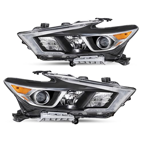 JSBOYAT Halogen OE Style Headlight Assembly Compatible with 2016-2018 Nissan Maxima S SL SV Projector Headlamp with LED DRL Driver & Passenger Side
