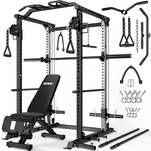 Image of DP01 Power Cage, 2000LBS Squat Rack with Cable Crossover and Dual Independent Pulley System, Full Cage for Full Body Training, Power Rack with More Training Attachments for Home Gym