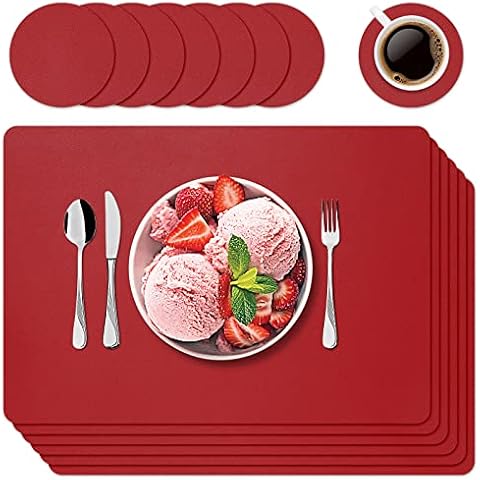 Placemats and Coaster Sets 6,Table Mats Set of 6,Table Placemats Set of 6,Leather Placemats and Coasters,Table Mats and Coaster Set,Place Mats 6 and Coasters,Table Mats and Coasters Set of 6 red Cover