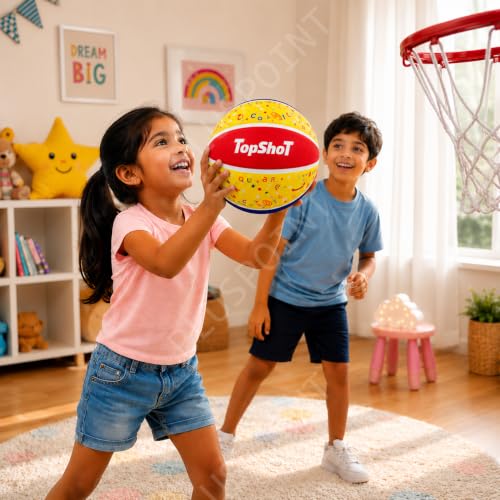 Image of PLUSPOINT Basketball for Kids with Air Pump | Colorful Printed Rubber Basketball for Indoor & Outdoor Play | Training Sports Ball for Boys & Girls | Easy Grip Recreational Basket Ball