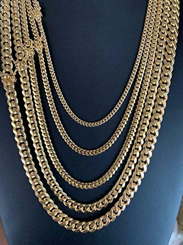 HarlemBling Solid 925 Sterling Silver - 14k Gold Plated - Miami Cuban Link Chain Or Bracelet - Box Lock Cuban Link 4-10.5mm - Italy Men's Necklace4