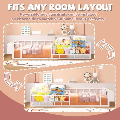 Timy Twin Size Floor Bed with Guardrails & Opening Gate 2 Bookshelf — view 6
