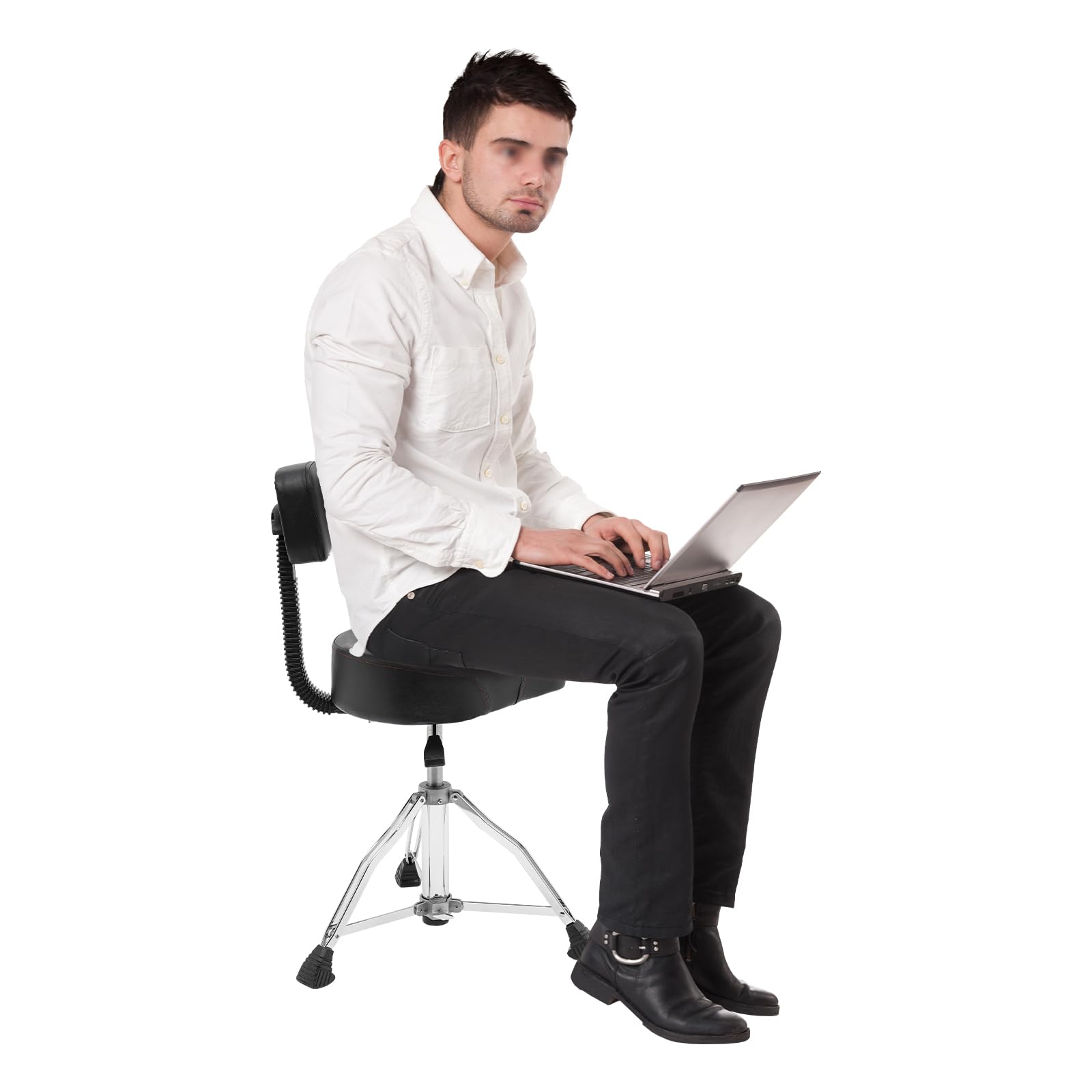 Tabouret de batterie avec dossier réglable en hauteur - Chaise pneumatique rotative à 360° - Pour bureaux, coiffeurs, salons de beauté - Noir