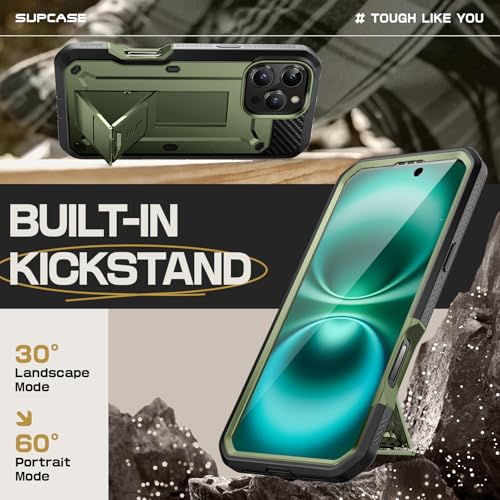 Image of SUPCASE Unicorn Beetle Pro Case with Screen Protector, Built-in Stand & Belt-Clip, Military-Grade Protection, Full Body Heavy Duty Phone Case for iPhone 16 Pro 6.3'' 2024 (Green)