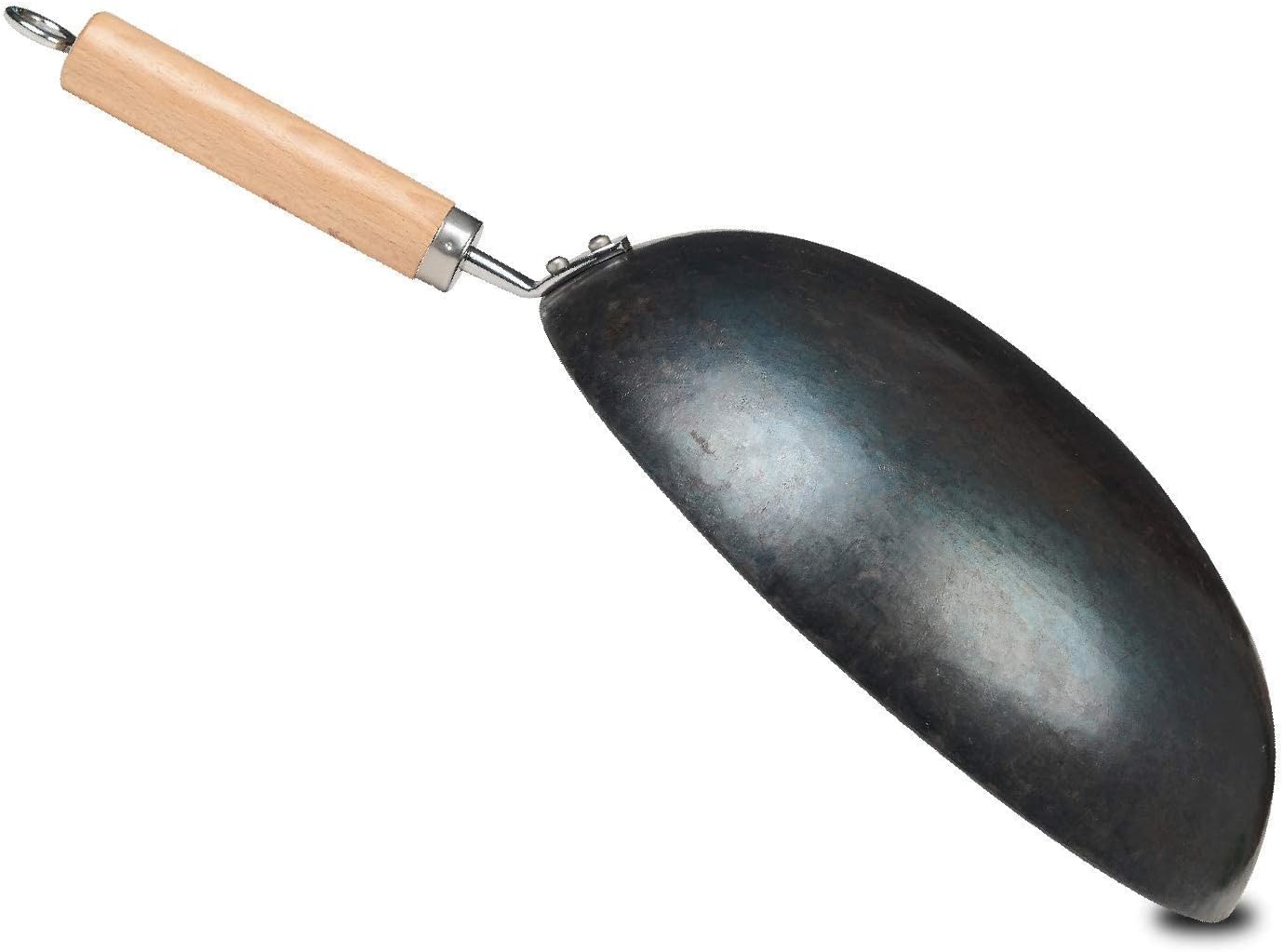 臻三环 ZhenSanHuan set of round bottom iron wok with wood handle, wooden lid, iron utensils and a wok shelf