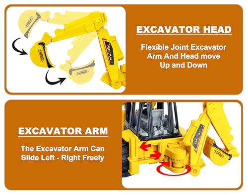 Image of VGRASSP 2-in-1 Bulldozer & Excavator Construction Vehicle Toy for Kids with Movable Shovel Head, Excavator Arm, Durable Friction Wheels - Indoor & Outdoor Truck Toy - Multicolor (12 Inch)