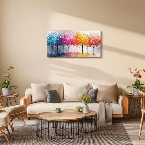 crmotu Colorful Trees Wall Art, Abstract Forest Large Wall Decor, Nature Landscape Canvas Paintings, Modern Trendy Pictures for Living Room Bedroom Bathroom Office, Home Decoration Prints 20x40 Inch