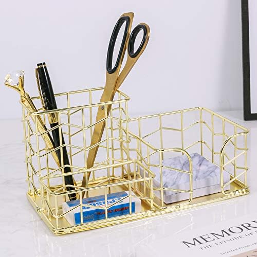 Simmer Stone Office Supplies, 4 in 1 Decorative Desk Accessories Organiser Set, File Holder, Letter Sorter, Desk Tray and 3 Slot Desk Organiser (Gold)
