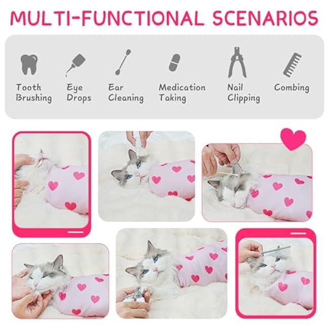 Cat Wrap for Cutting Nails, Self-Adhesive for Grooming, Anti-Scratch Cat Swaddle Wrap for Medicine, Nail Clipping, Teeth Brushing, Ear Cleaning-HJAy5OcT