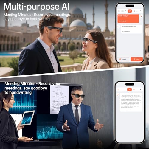 Image of Smart Glasses with AI Translator, V6.0 Bluetooth Glasses with 150+ Translation, Smart Sunglasses for Men & Woman, 120H Long Standby Music Glasses, UV Protection, Hands-Free Calls,IPX5 Waterproof