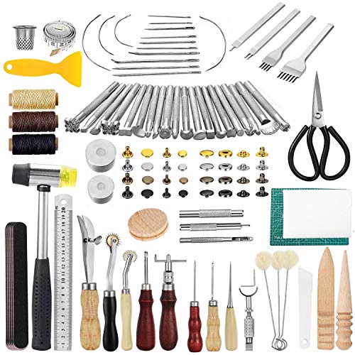 JOYPEA Leather Working Tools 195 PCS Leather Craft Stamping Tools with Cutting Mat
