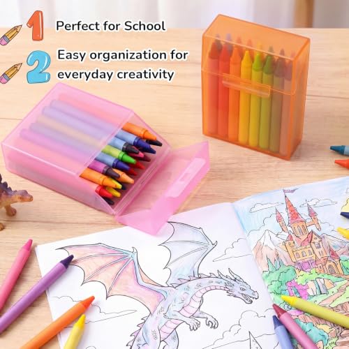Image of Clabby 2 Pcs Clear Plastic Crayon Boxes Hold 24 Count, Pink,Orange