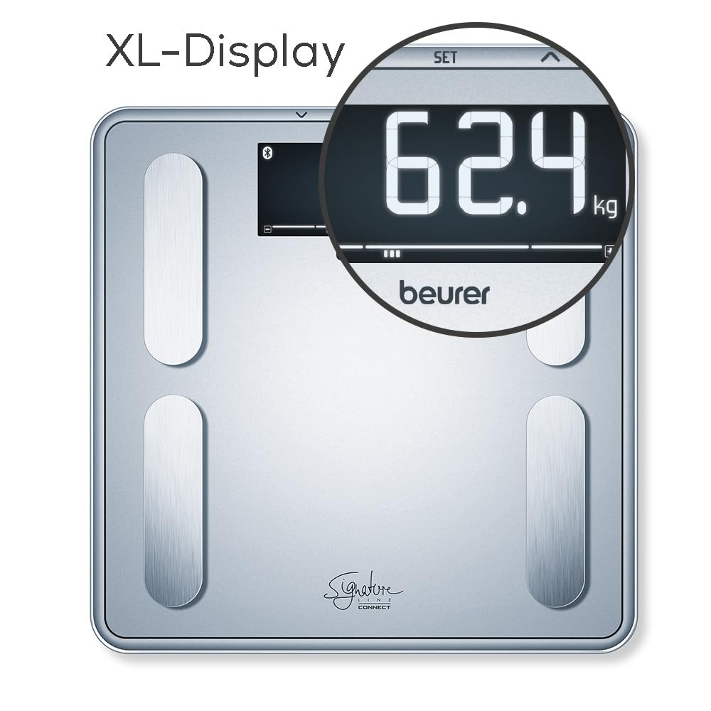Beurer BF 405 Diagnosewaage, präzise Körperanalyse für bis zu 8 Personen, Messung von Körperfett, mit beleuchtetem XL- Display, Tragkraft bis 200 kg, inklusive App-Anbindung