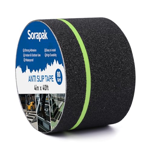 Image of Anti Slip Tape with Glow in Dark Stripe 4 in x 40 FT,Non-Skid Tape Night Visibility Non-Slip Roll, Anti-Slip Strips for Stairs Ramps Floors Decks & Slippery Surfaces
