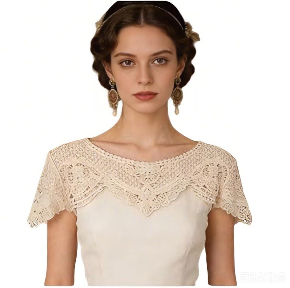 sannidhi SANNIDHI® Elegant Crochet Lace Shawl for Women Hollow-Out Wrap, Vintage Floral Openwork Shoulder Cape for Women Wedding, Evening Party & Formal Wear-picture-30