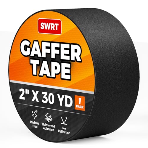 SWRT 2’’ x 30 Yards Gaffers Tape, 11 Mil Industrial Grade Gaffer Tape, Reinforced Adhesion, Easily Remove No Residue, Professional Matte Finish No Reflection, Black
