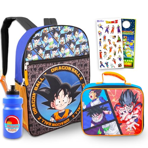 Dragon Ball Z Backpack with Lunch Box - Bundle with 16” Anime Backpack, Lunch Bag, Stickers, Water Bottle, More | Dragon Ball Z School Bag for Kids, Boys, Girls