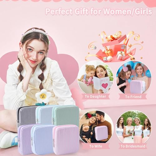 Image of Period Bag for Teen Girls | Striped Sanitary Napkin Storage Bag | Cute Pads Pouch for Period | Menstrual Pouch for Pads, Tampons, Menstrual Cups & Panty Liners | Perfect for Travel & Daily Use